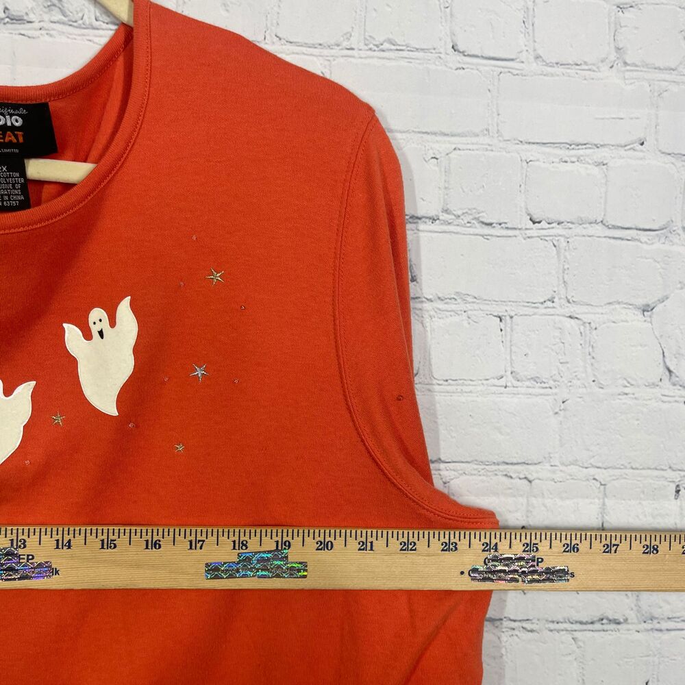VTG Y2K Tunic Women Plus 2X Halloween Graphic Print Ghost Embroidered Bead Top - Picture 7 of 10